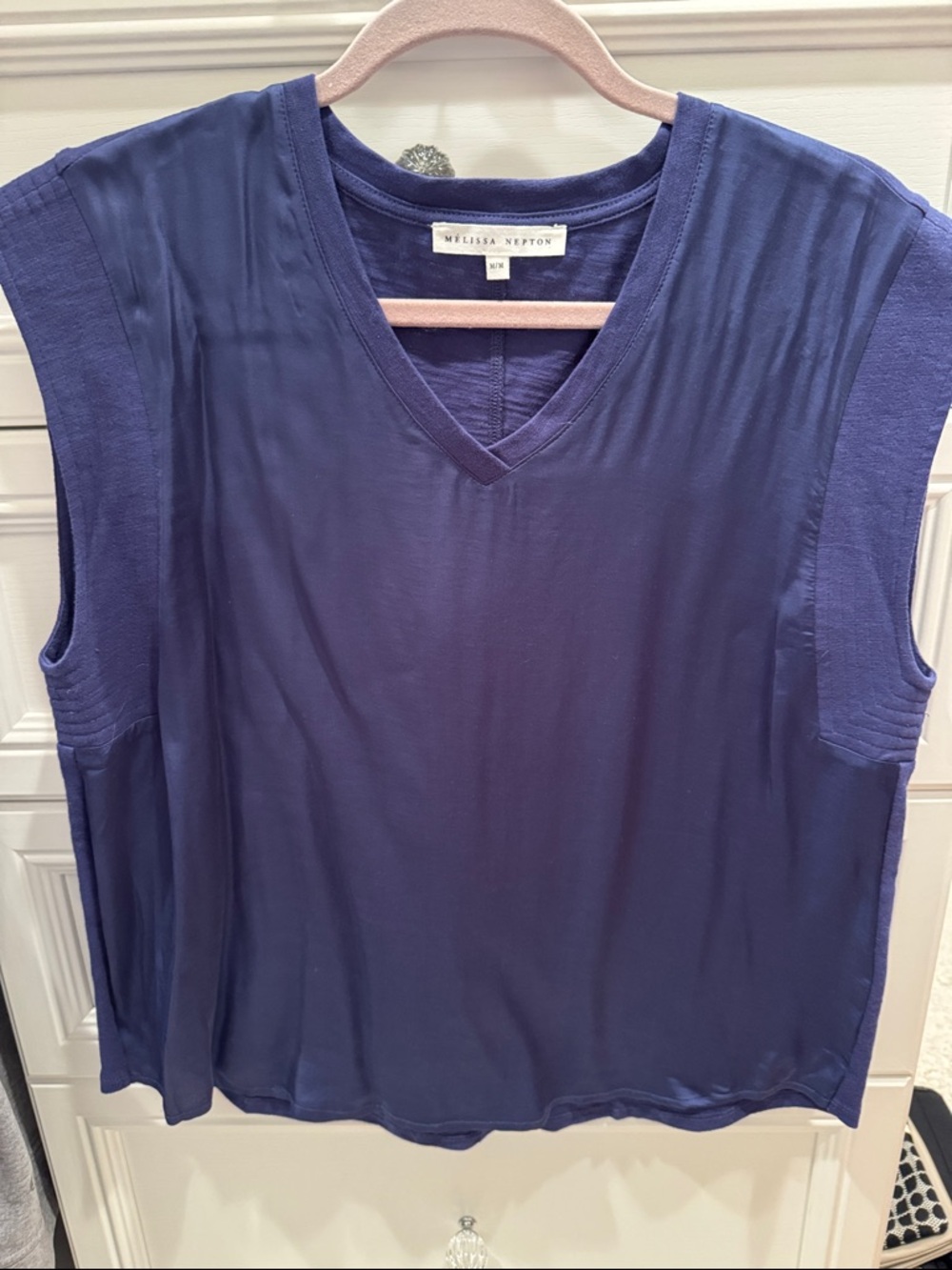 MELISSA NEPTON Sleeveless V-Neck Tank in Deep Navy